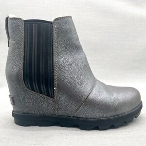 Sorel Womens 6.5 Joan Of Arctic Chelsea Wedge Boots Shoe Metallic Gray Shearling